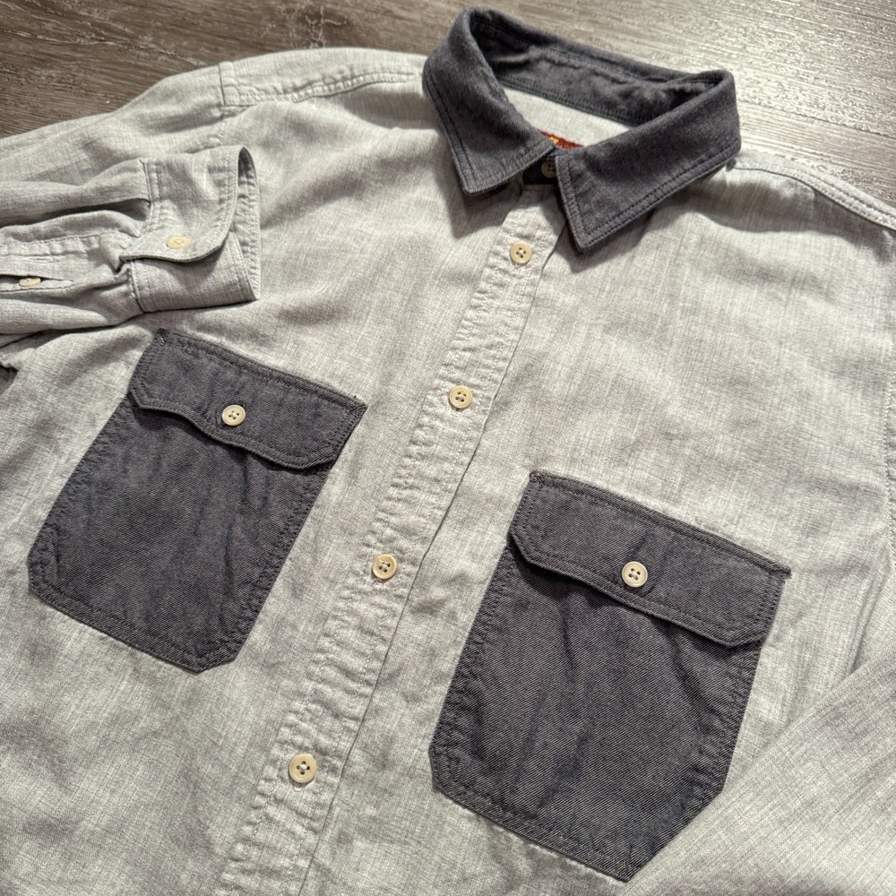 7 For All Mankind Shirt Mens Medium Gray Button Up 100% Cotton Pockets Western